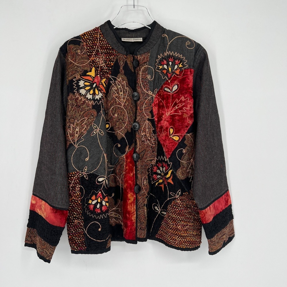Vtg Drapers Damons‎ Jacket Womens S Patchwork Floral Wool Blend Cottage Fall